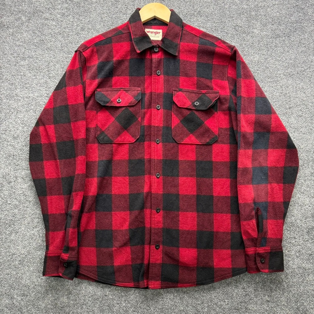 Wrangler Authentics Shirt Men's M Red Black Long Sleeve Flannel Plaid Button‎ Up